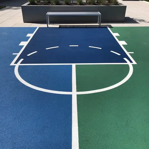 Crisp three point arc on acrylic court