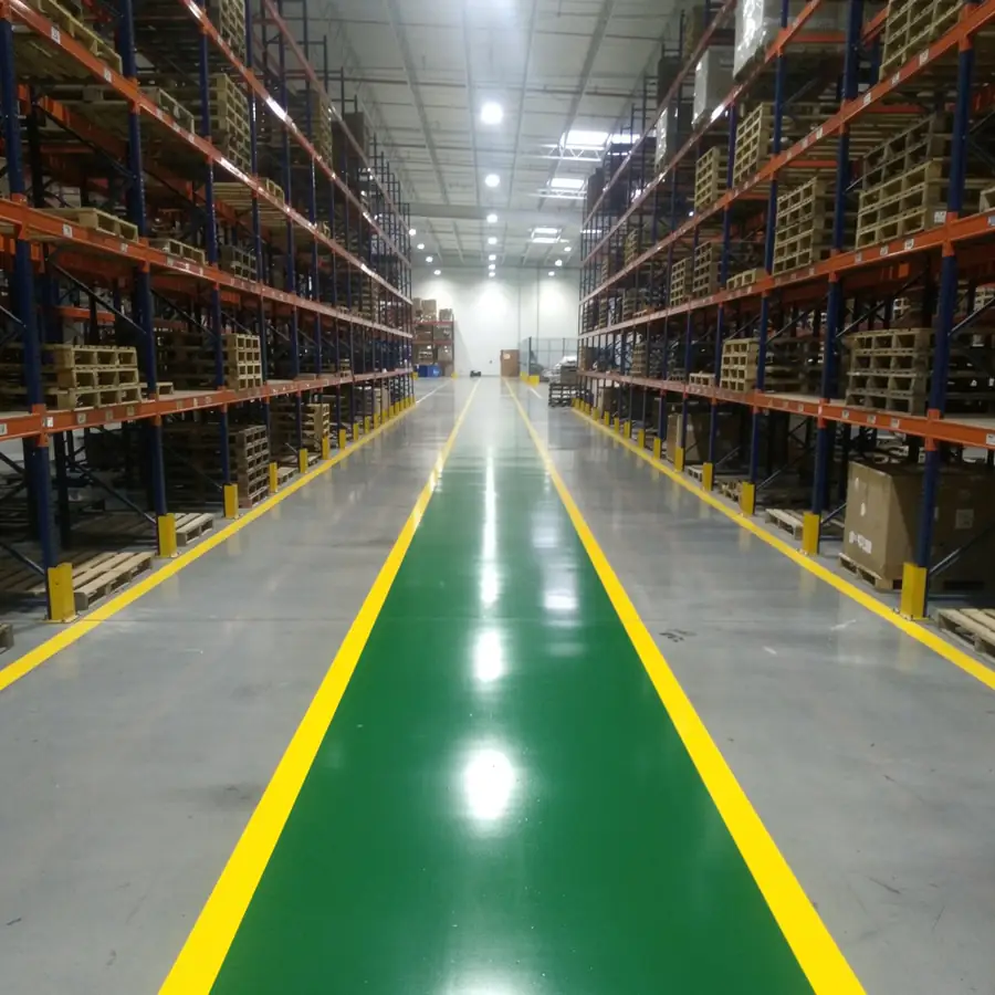 Epoxy forklift lane in Cambridge warehouse Epoxy forklift lane in Cambridge warehouse