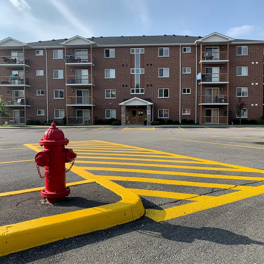 Hatched no parking zone around hydrant Hatched no parking zone around hydrant