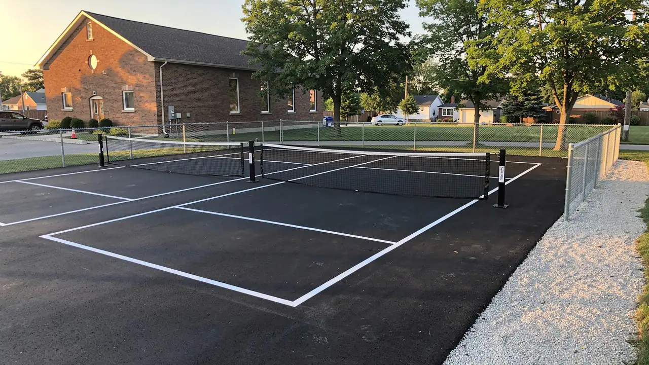 New pickleball court lines on Kitchener asphalt New pickleball court lines on Kitchener asphalt