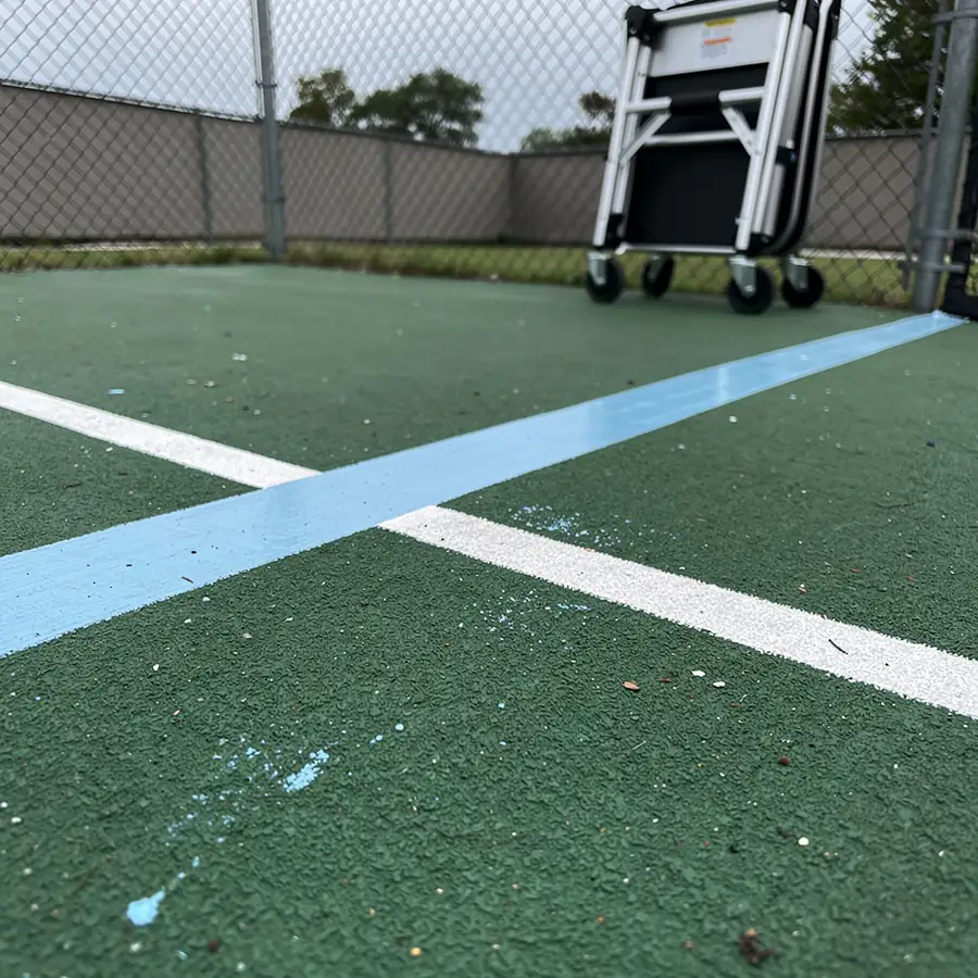 Pickleball kitchen line beside tennis service line Pickleball kitchen line beside tennis service line