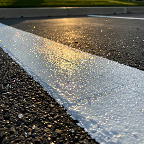 Reflective glass beads on fresh line
