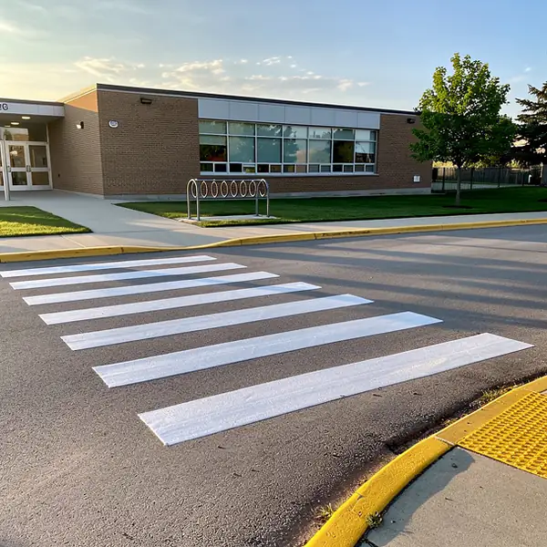 School bus loop ladder crosswalk painted
