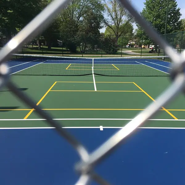 Tennis court with blended pickleball lines