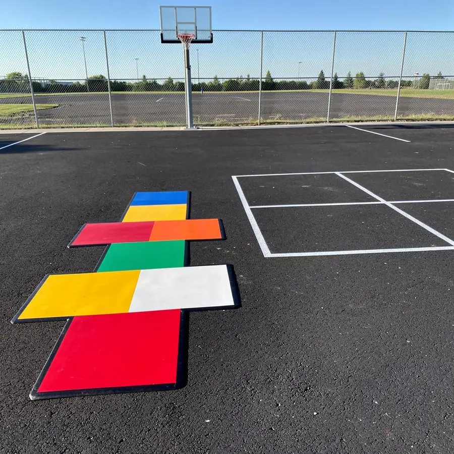 Thermoplastic hopscotch and four square playground Thermoplastic hopscotch and four square playground