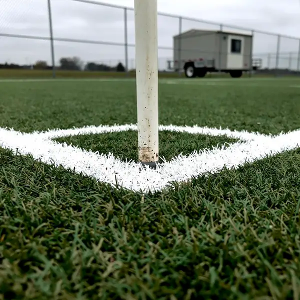 White touchline and corner arc on grass